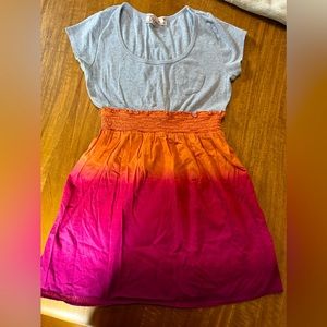 Girls short sleeve dress with tie dyed bottom